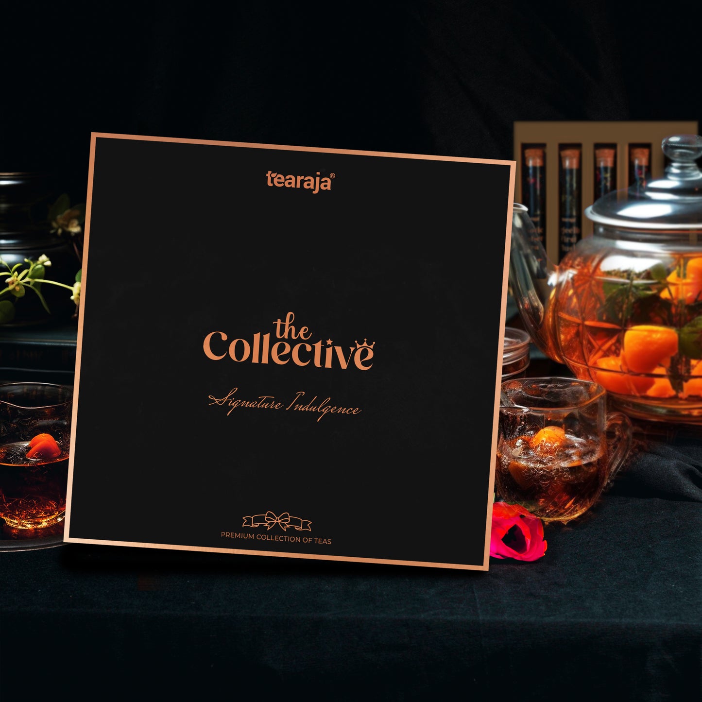 The Collective tea gift box with 5 organic teas in test tubes and personalized message card