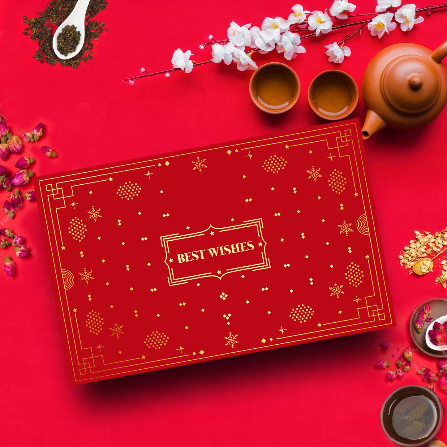 Best Wishes Gift Box featuring 8 organic teas in glass jars with reusable Kappa box