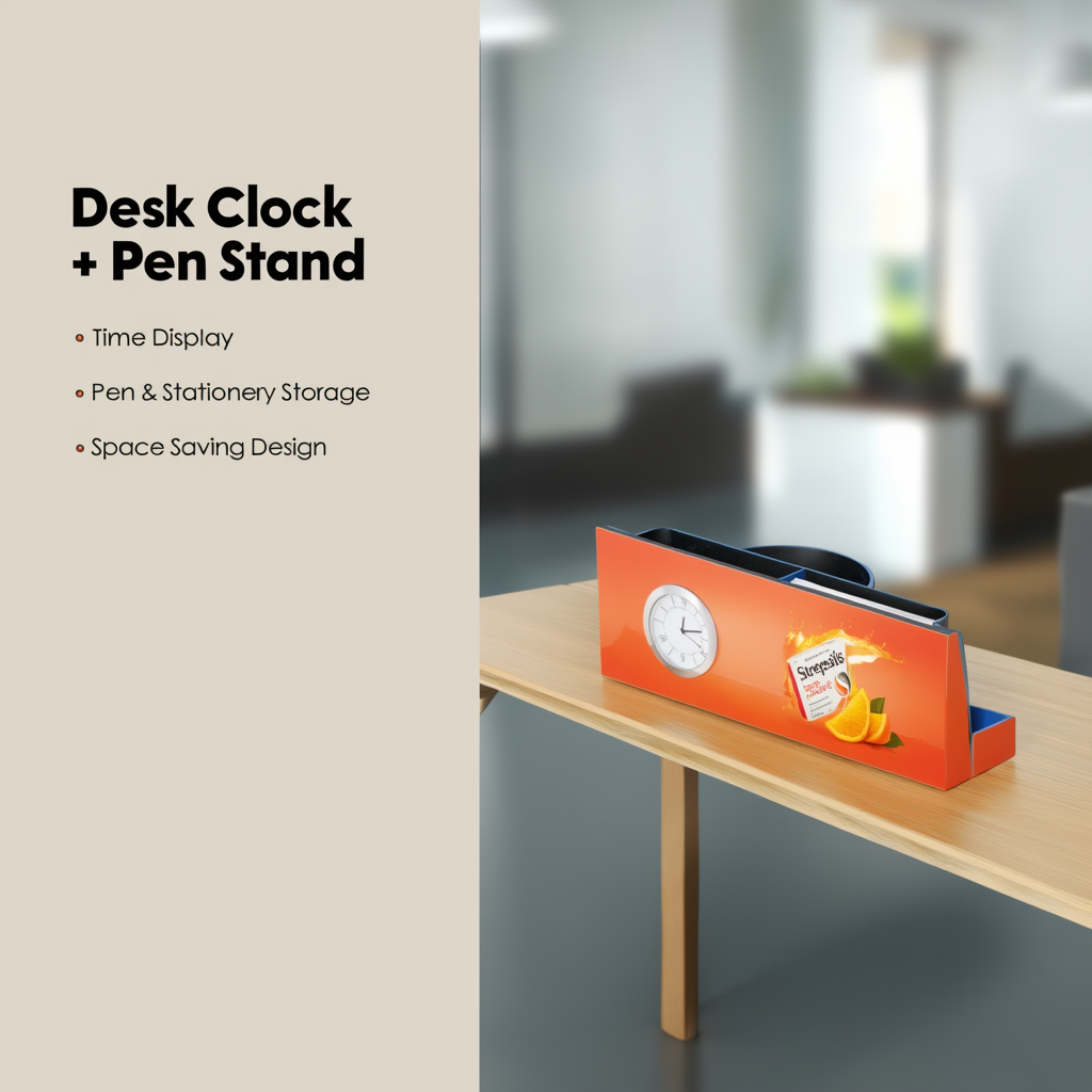 Tabletop Desk Clock with Pen Stand & Organizer