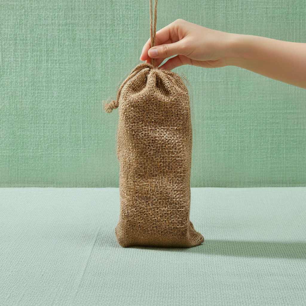 Handheld eco-friendly jute gift bag with 3 jars and Happy Diwali message.