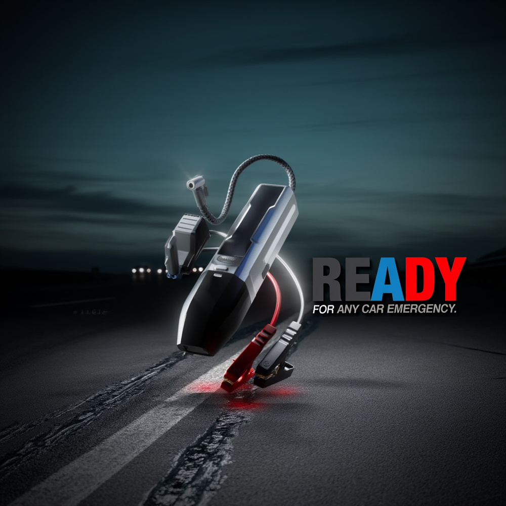 4-in-1 Car Emergency Tool with Vacuum, Tyre Inflator, Jump Starter & Torch
