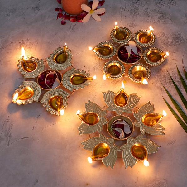 Handmade decorative urli set of 2 pcs with golden floral patterns for Diwali and home decor