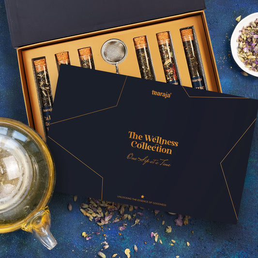 The Wellness Collection Tea Box with Glass Tubes & Infuser for Gifting