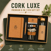 Buy Cork Luxe eco friendly corporate gift set in natural cork, bamboo and jute — notebook, pen, card holder, keychain, glass sipper and bottle in gift box