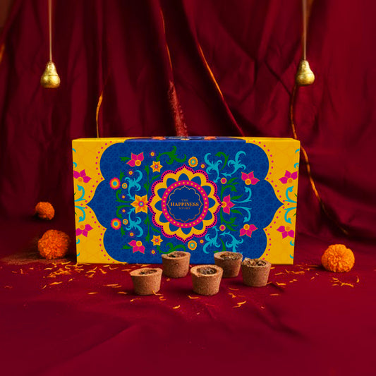 The Happiness Story Sambrani Havan Cups box with festive devotional setup – ideal for gifting and daily puja