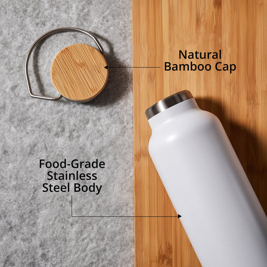 Food-grade stainless steel body paired with a smooth bamboo cap for a balanced, premium finish.