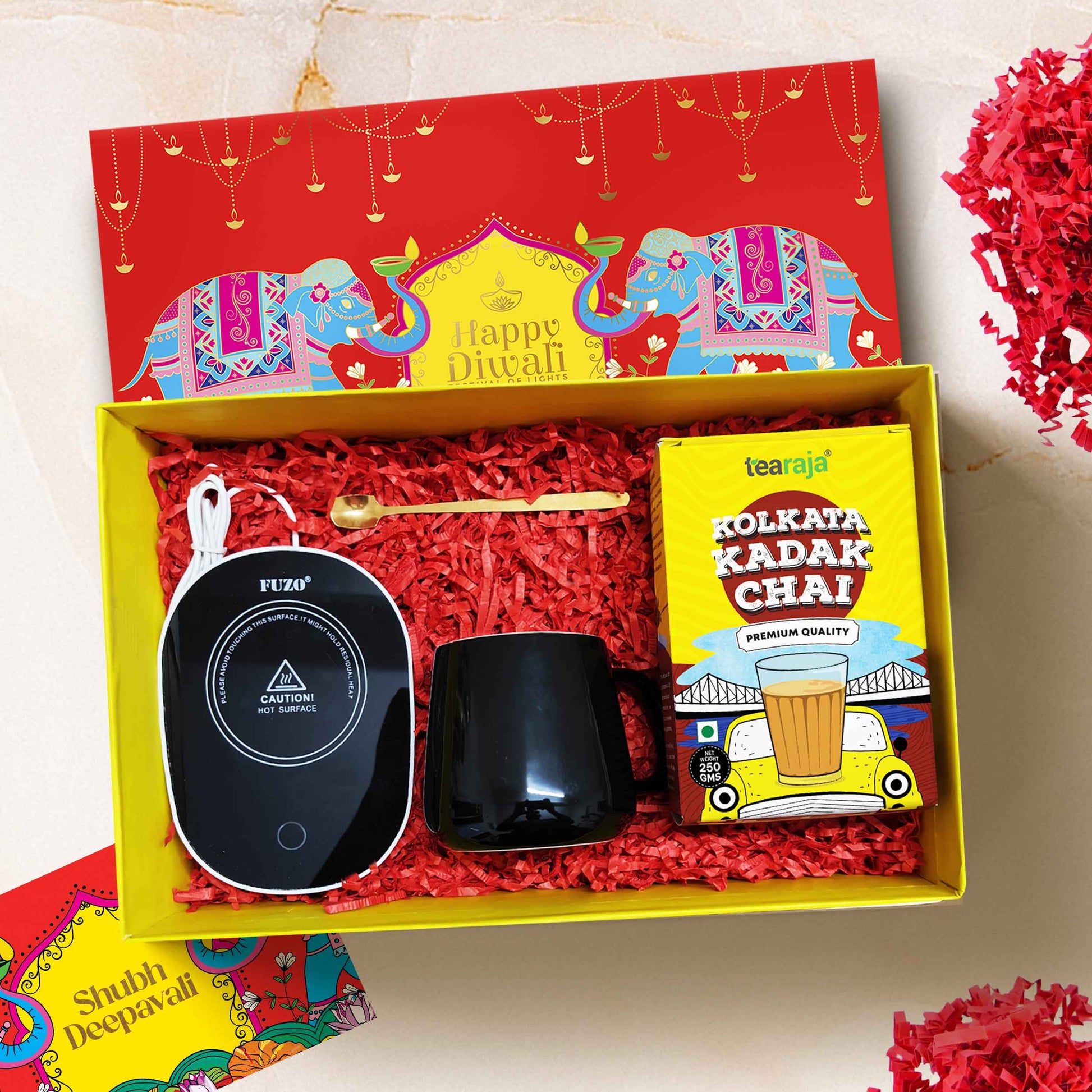 Luxury Chai Lover Box Diwali gift hamper with gourmet chai tins, artisanal cookies, and elegant packaging