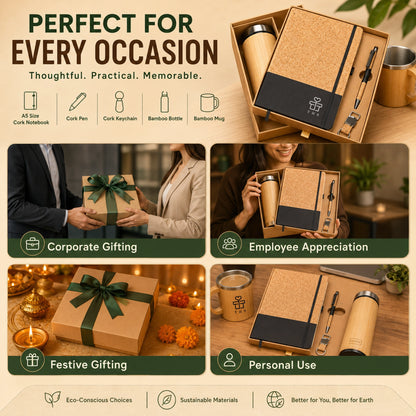 Wooden 5-in-1 bamboo gift hamper for corporate gifting, employee appreciation, festive and personal use with eco-friendly materials
