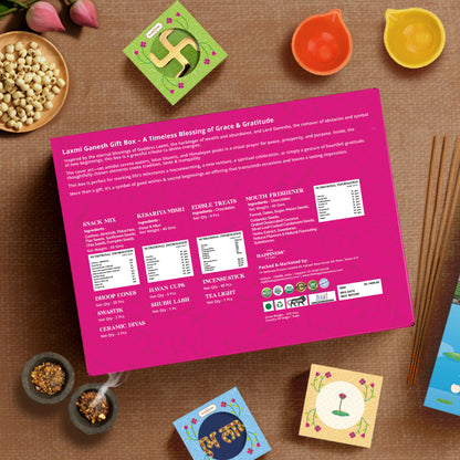 Lakshmi Ganesh Prosperity Gift Box – Back view of festive hamper with packaging details 