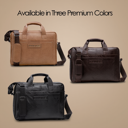 Police Premium Distressed Vegan-Leather Laptop Briefcase