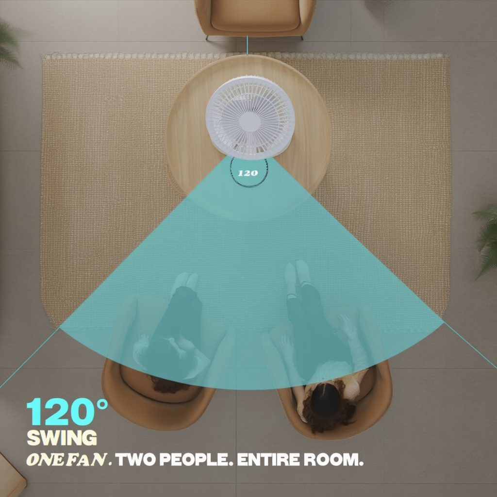 Silent Desk Fan with 120° Auto-Swing