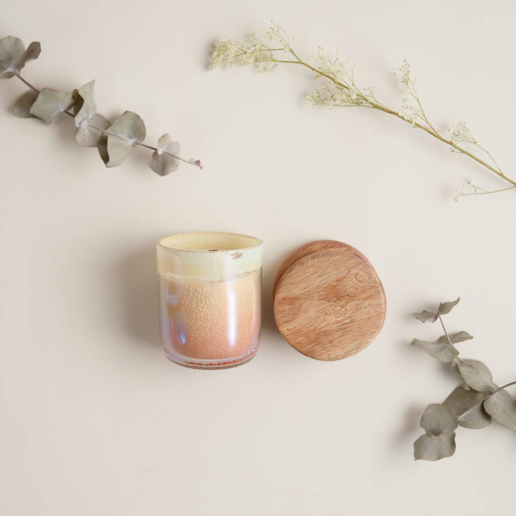 Hand-Poured Scented Candle in Glass Jar with Wooden Lid
