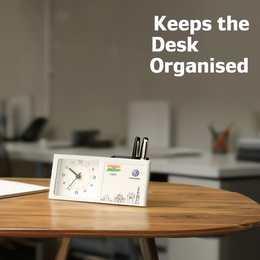 Custom Desk Table Clock with Pen Stand (Tabletop)