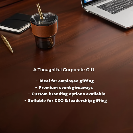 Leatherite-Wrapped Glass Tumbler with Sealed Straw Lid