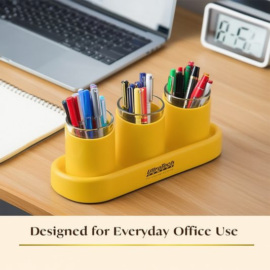Premium Desk Organiser – 3-Compartment Customisable Pen Stand (Tabletop)