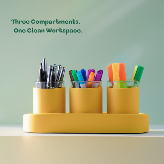 Premium Desk Organiser – 3-Compartment Customisable Pen Stand (Tabletop)