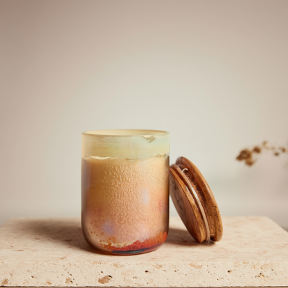 Hand-Poured Scented Candle in Glass Jar with Wooden Lid