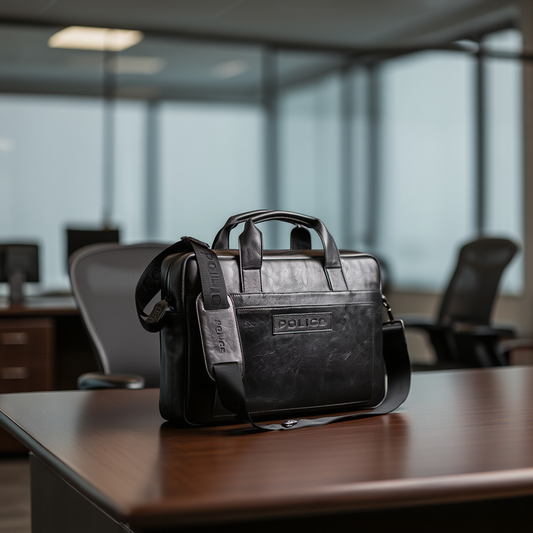 Police Premium Distressed Vegan-Leather Laptop Briefcase