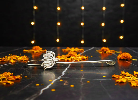 Handcrafted German Silver Lotus Bookmark with filigree detailing, luxury gifting accessory.