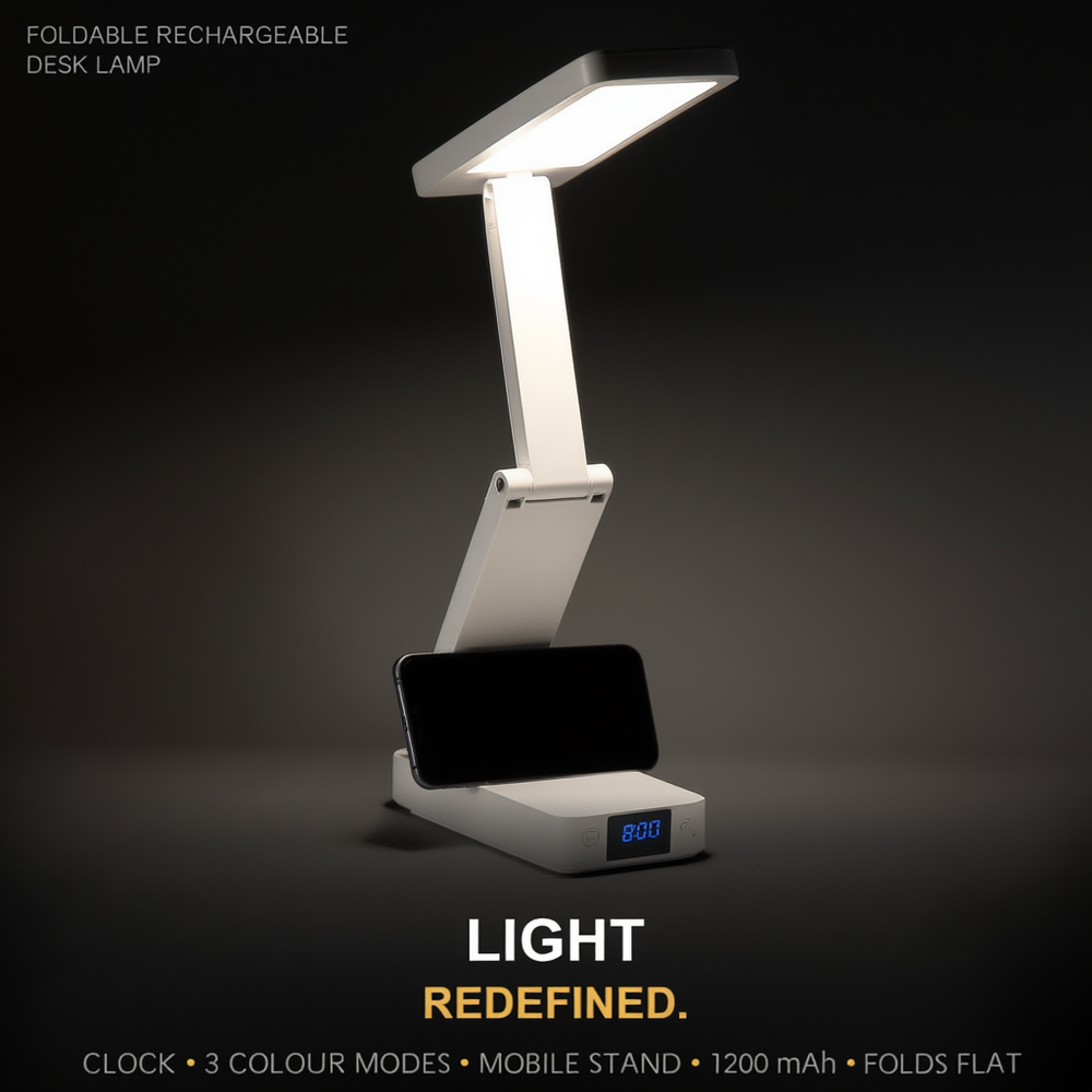 Foldable & Rechargeable LED Desk Lamp with Digital Clock