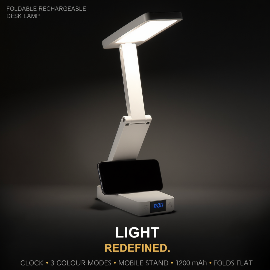 Foldable & Rechargeable LED Desk Lamp with Digital Clock