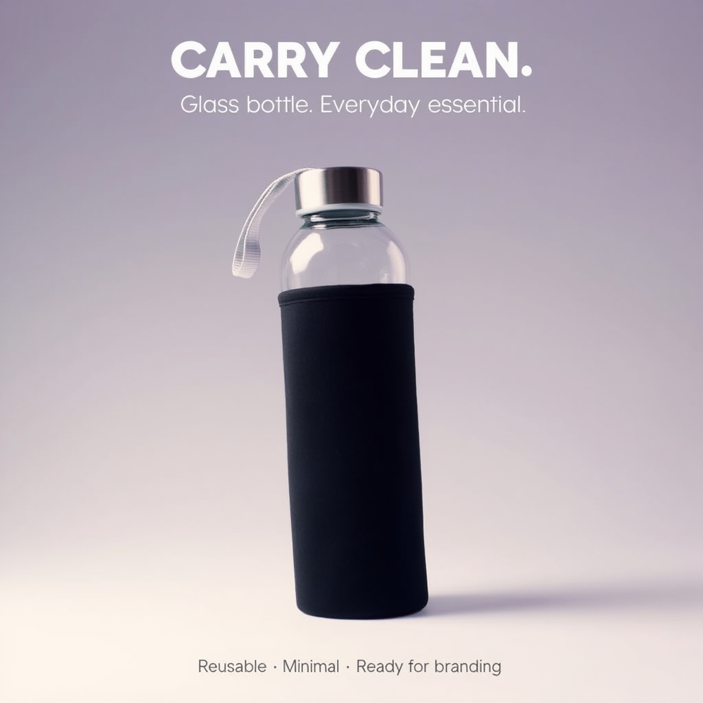 Glass Bottle with Neoprene Sleeve & Strap Lid