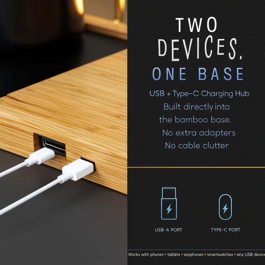 6-in-1 Bamboo Desk Utility with Mug Warmer & Coaster