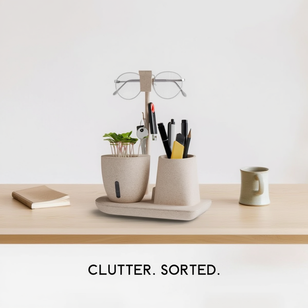 Multifunctional Desk Organizer with Plant Pot, Pen Holder & Stand