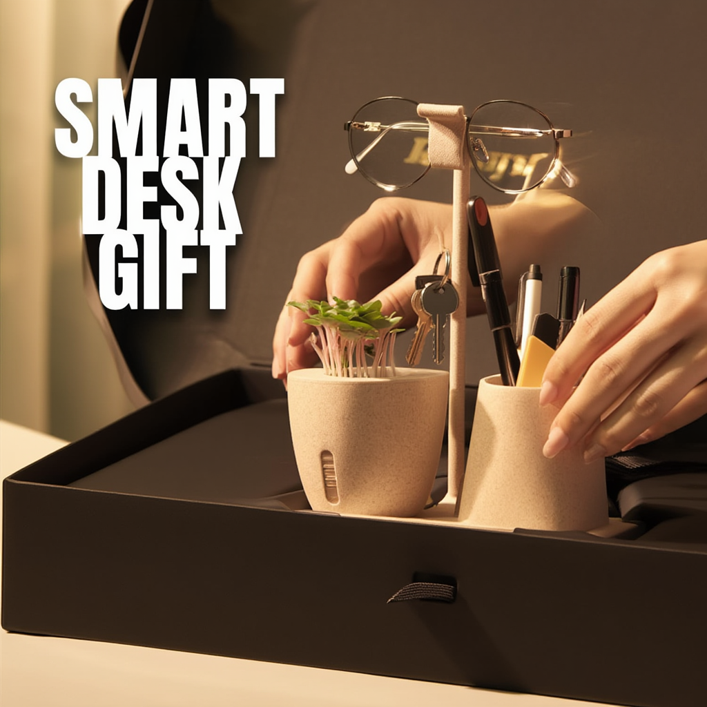 Multifunctional Desk Organizer with Plant Pot, Pen Holder & Stand