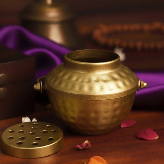 Golden loban burner with floral décor – perfect housewarming & festive gifting