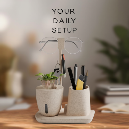 Multifunctional Desk Organizer with Plant Pot, Pen Holder & Stand