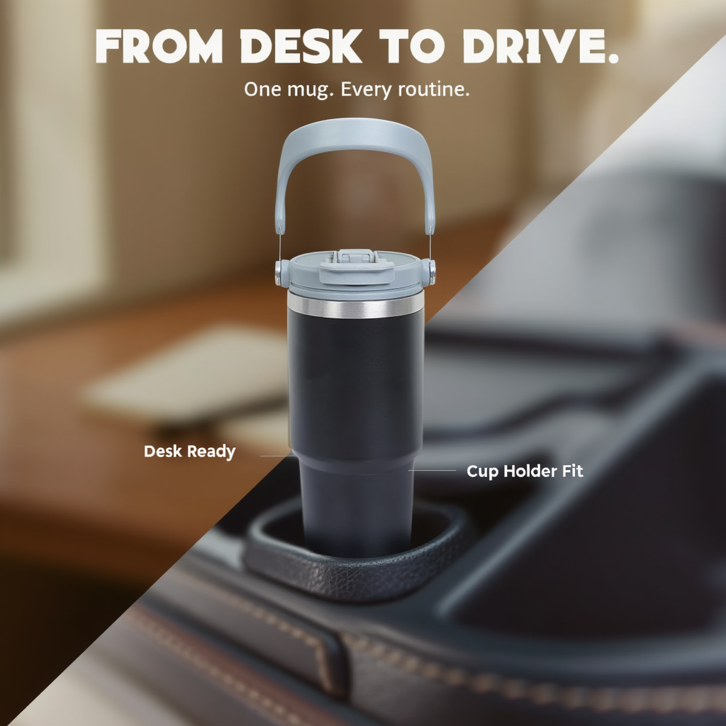 Insulated Stainless Steel Travel Mug with Handle & Dual Sip Lid