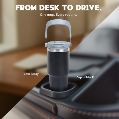Insulated Stainless Steel Travel Mug with Handle & Dual Sip Lid