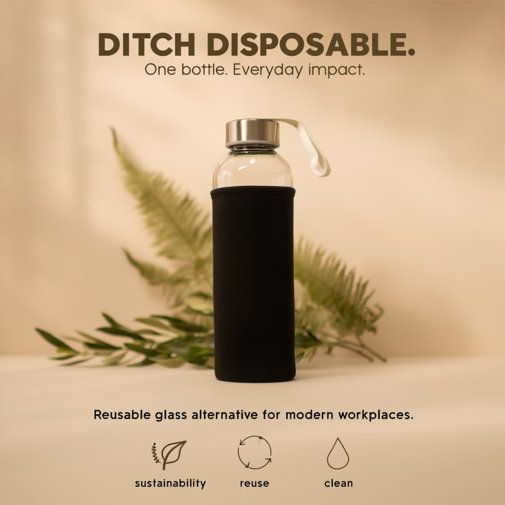 Glass Bottle with Neoprene Sleeve & Strap Lid