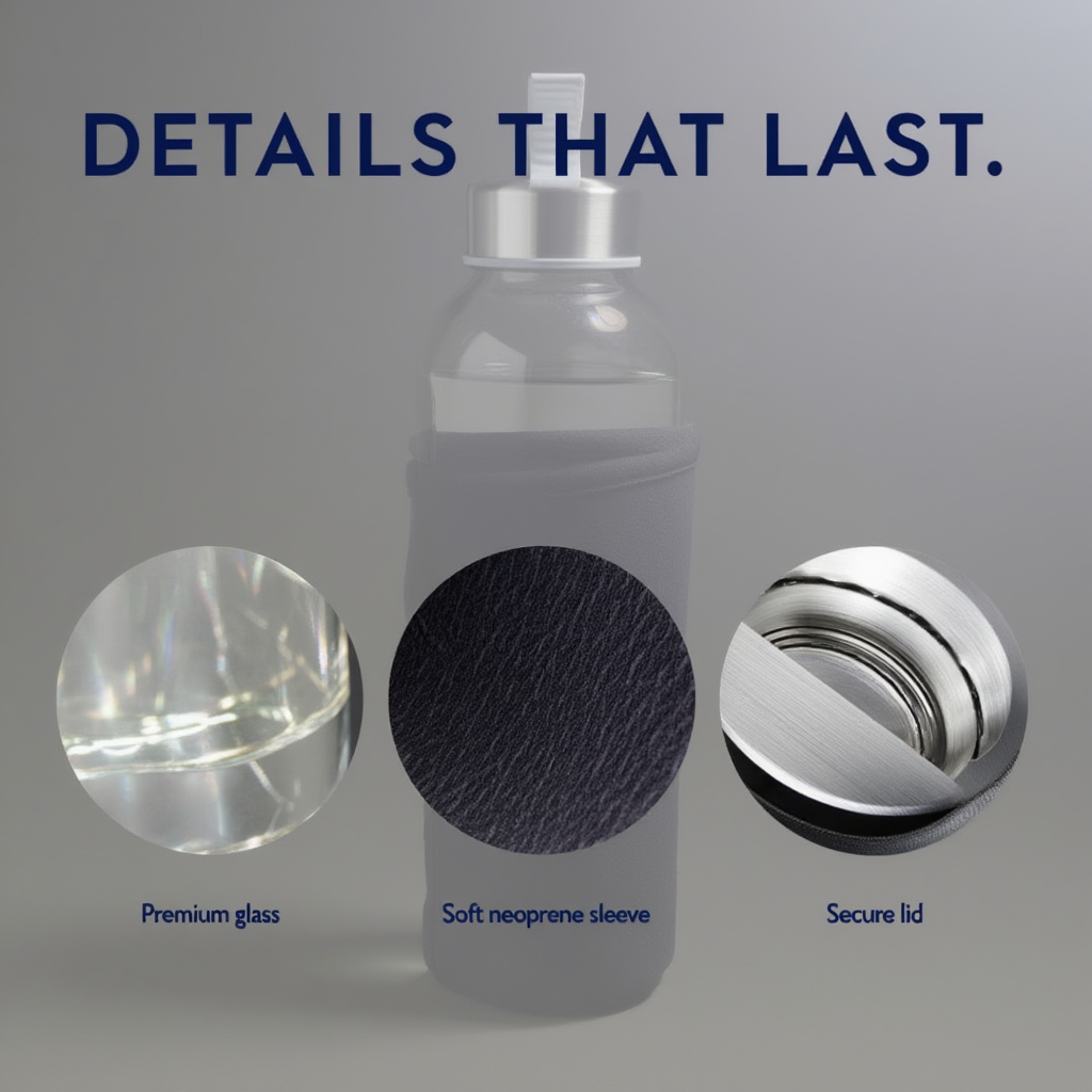 Glass Bottle with Neoprene Sleeve & Strap Lid