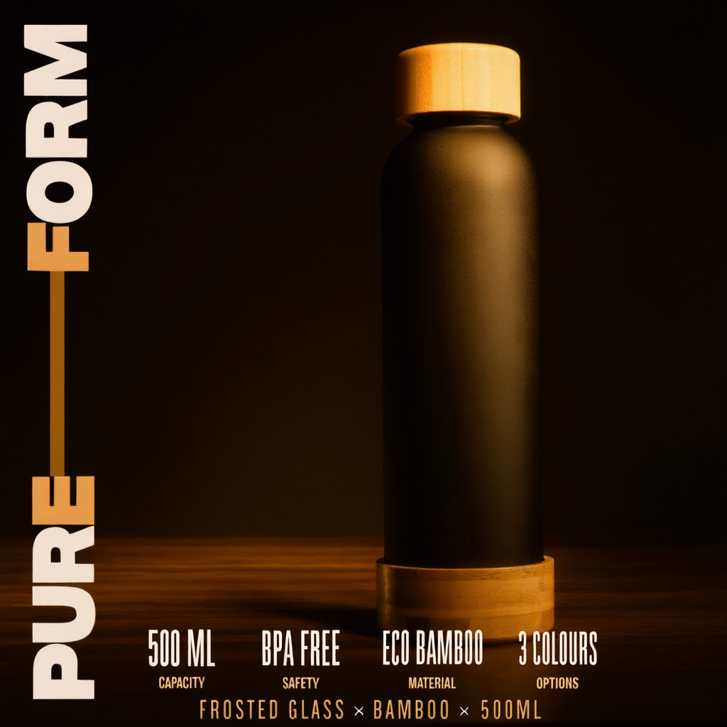Frosted Glass Bottle with Bamboo Cap & Base | 500ml Eco