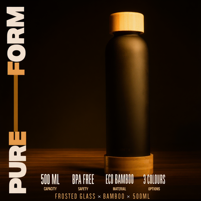 Frosted Glass Bottle with Bamboo Cap & Base | 500ml Eco