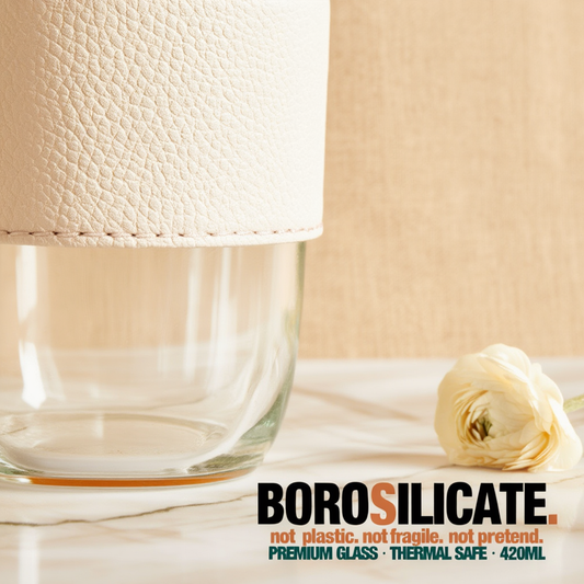 Glass Mug with Dual Sipper Lid & Built-In Phone Stand