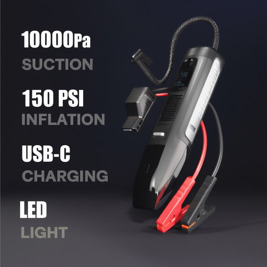 4-in-1 Car Emergency Tool with Vacuum, Tyre Inflator, Jump Starter & Torch