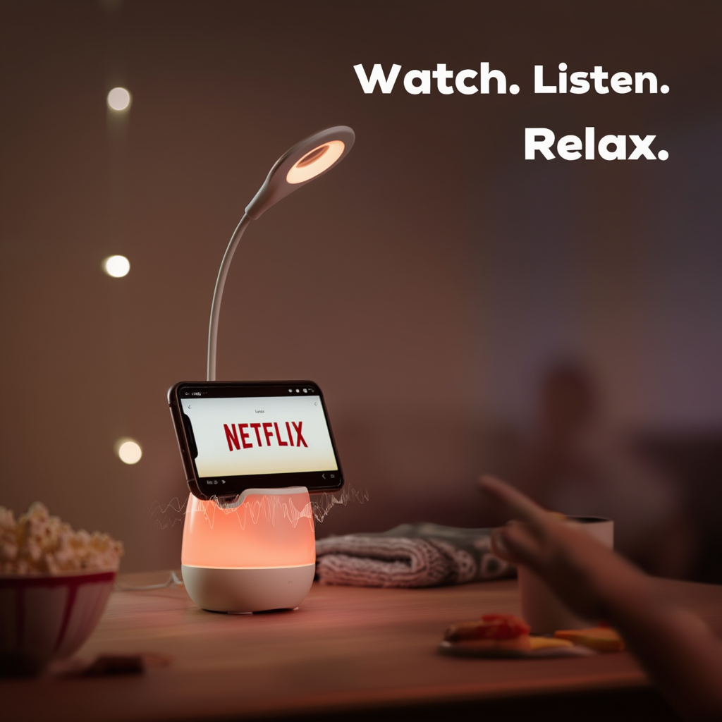 4-in-1 Multifunctional Desk Lamp with Reading Light, Ambient Night Light, Smartphone Holder and Pen Stand