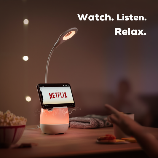 4-in-1 Multifunctional Desk Lamp with Reading Light, Ambient Night Light, Smartphone Holder and Pen Stand