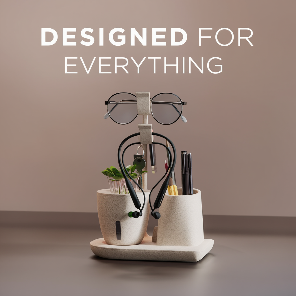 Multifunctional Desk Organizer with Plant Pot, Pen Holder & Stand