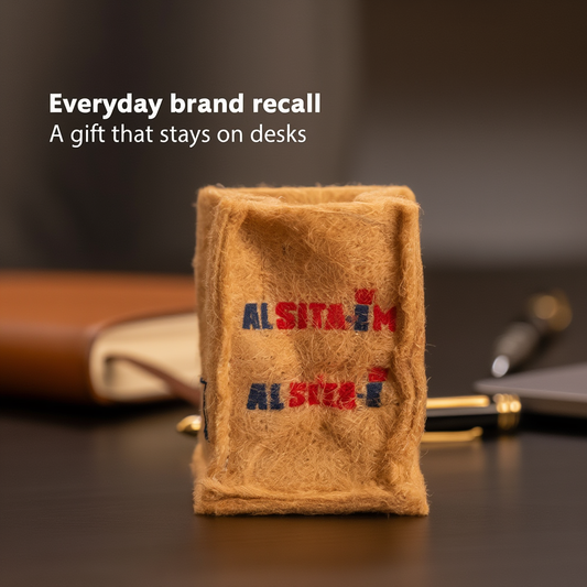 Jute Pen Stand (Square) – Hand-Stitched Desk Organizer