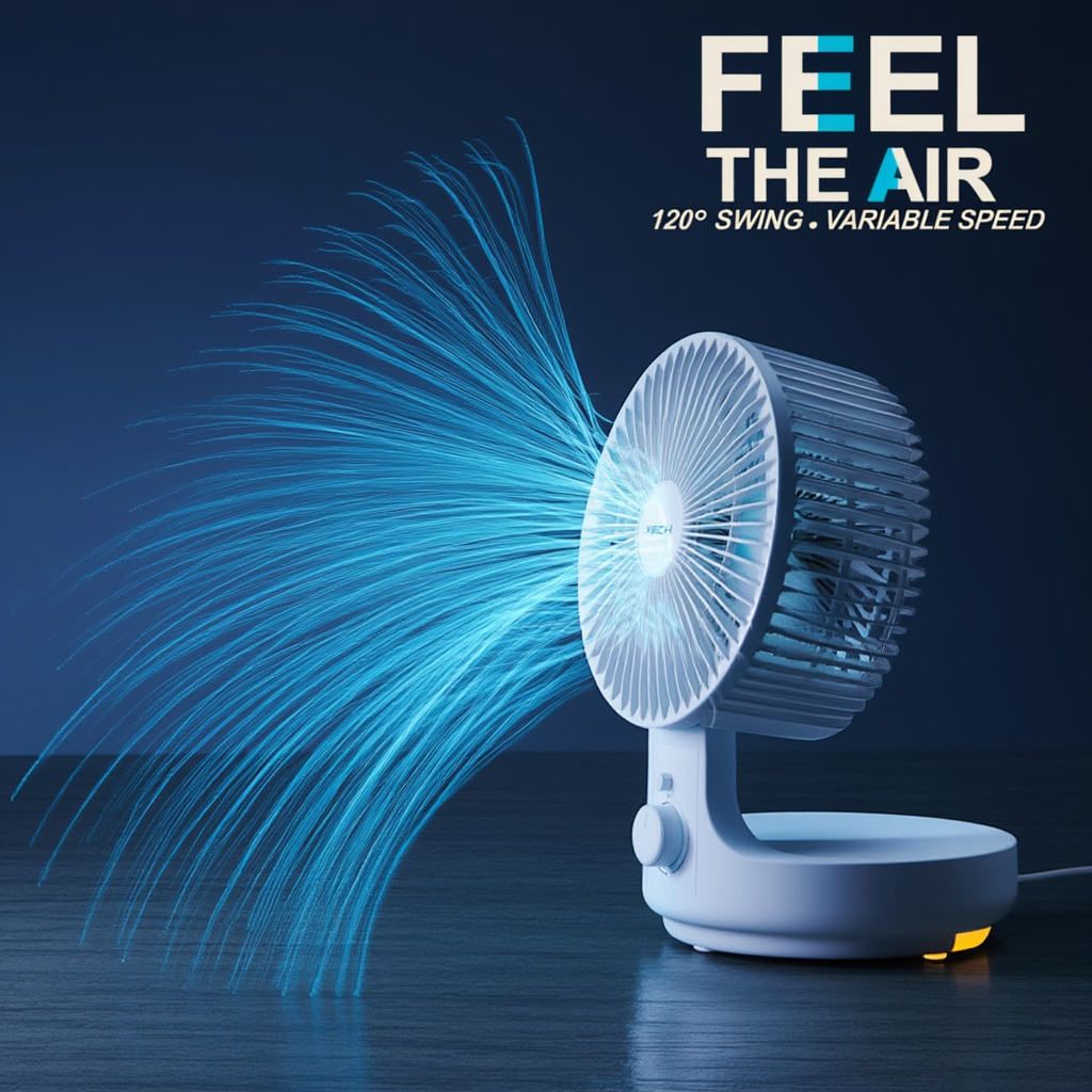 Silent Desk Fan with 120° Auto-Swing