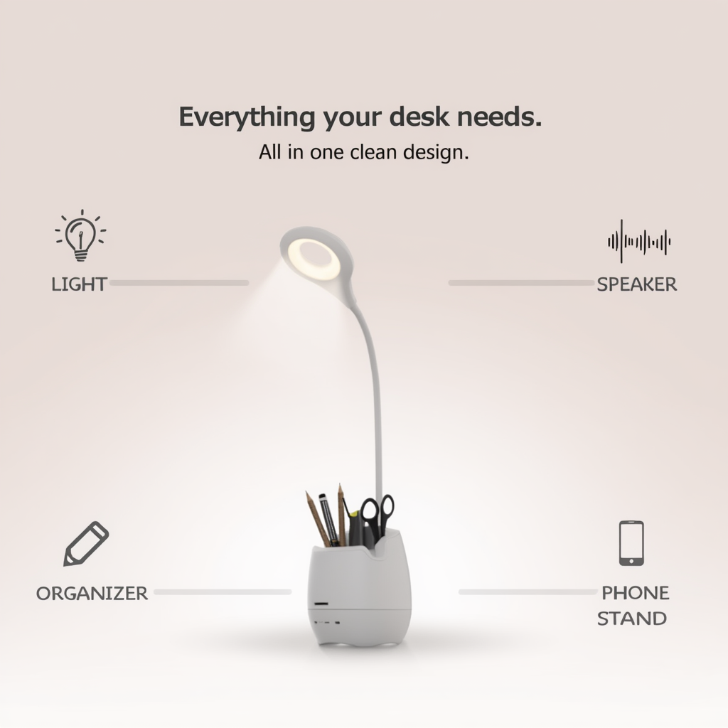 4-in-1 Multifunctional Desk Lamp with Reading Light, Ambient Night Light, Smartphone Holder and Pen Stand