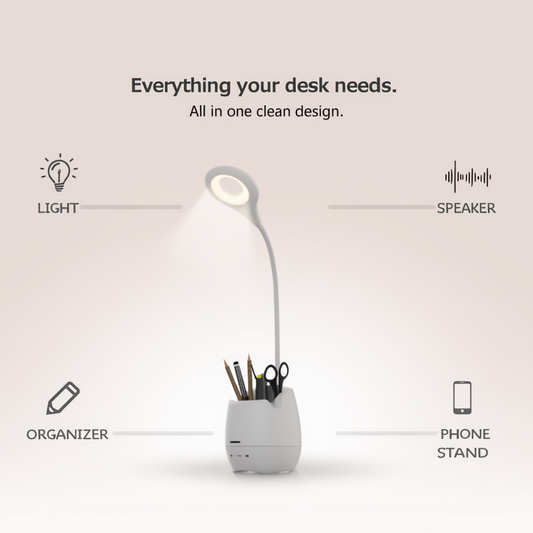 4-in-1 Multifunctional Desk Lamp with Reading Light, Ambient Night Light, Smartphone Holder and Pen Stand
