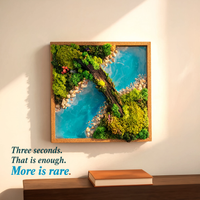 Preserved Botanical Wall Art — Turquoise Resin River, Real Moss, Driftwood Bridge | 12" Cork Frame | Handcrafted