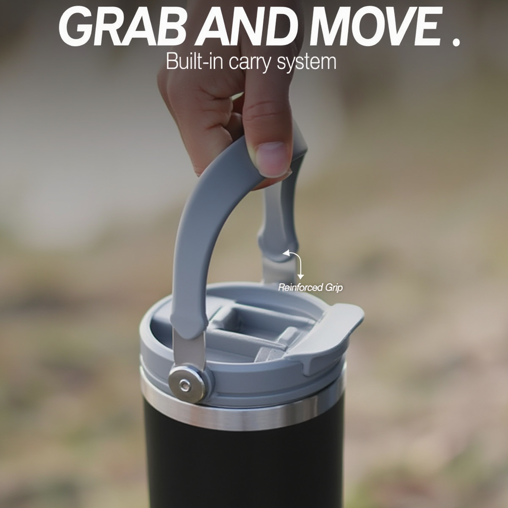 Insulated Stainless Steel Travel Mug with Handle & Dual Sip Lid