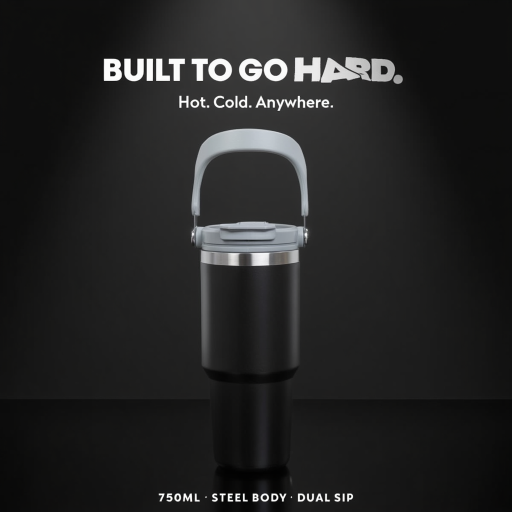 Insulated Stainless Steel Travel Mug with Handle & Dual Sip Lid