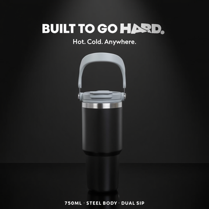 Insulated Stainless Steel Travel Mug with Handle & Dual Sip Lid